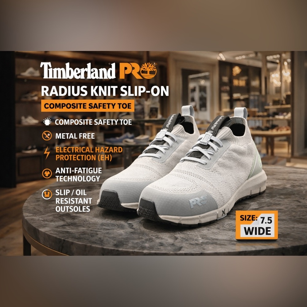 Timberland PRO Radius Knit Safety Toe Slip-On 7.5 Wide Work Shoes FreeShipping